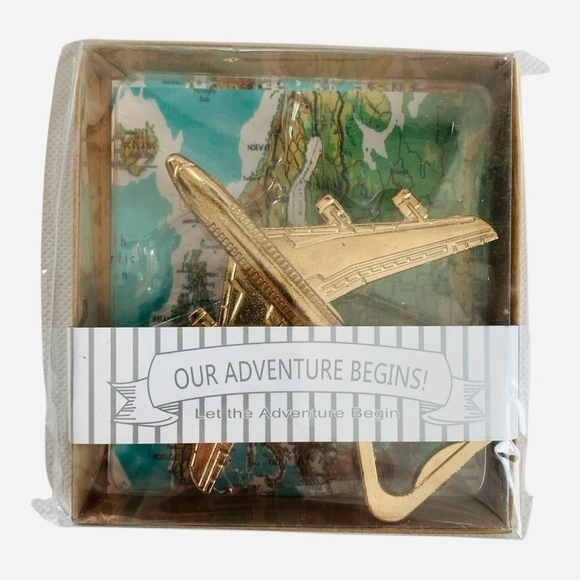 NIB Let The Adventure Begin Gold Tone Metal Airplane Bottle Opener Souvenir Gift - Picture 3 of 4